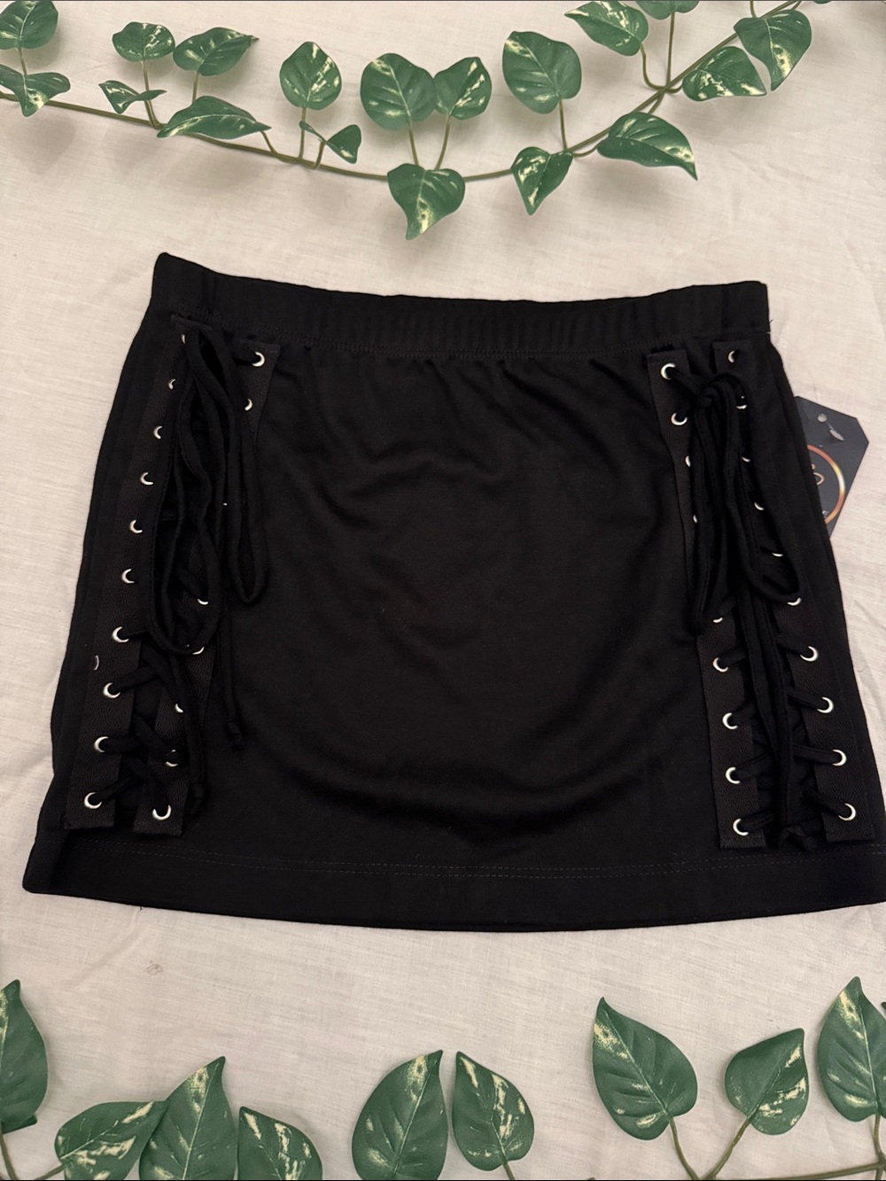 Double Zero Black Lace-Up Side Mini Skirt with Grommets